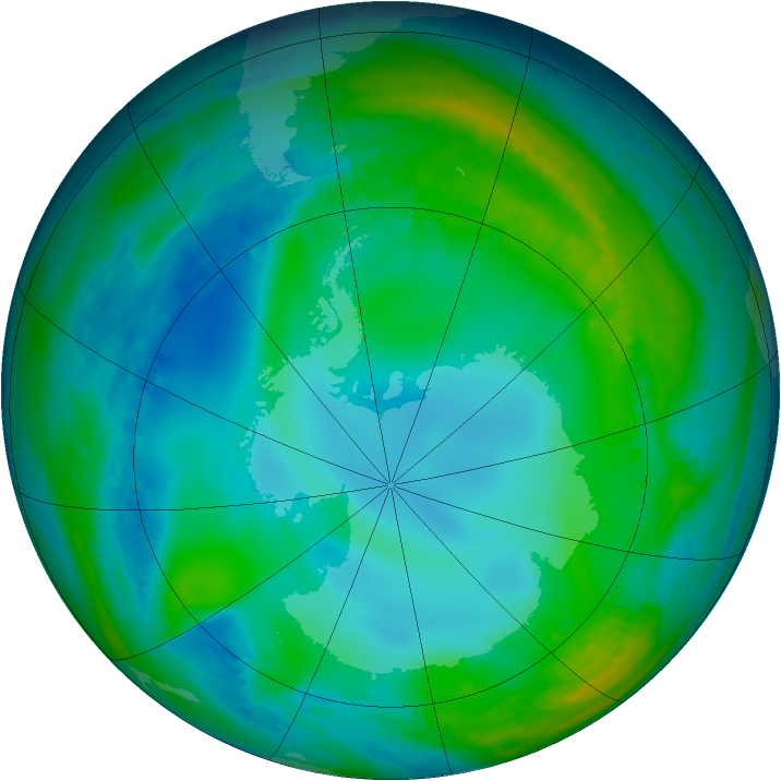 Antarctic ozone map for 08 June 1991